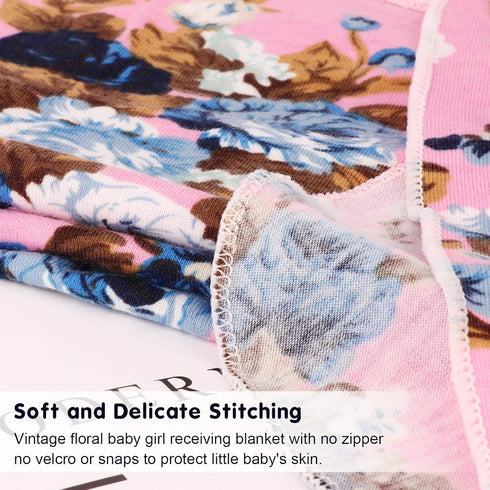 DRESHOW BQUBO Newborn Floral Receiving Blanket with Headbands or Hats, Toddler Warm Shower Gift
