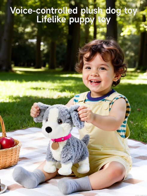 eJog Pup Electronic Interactive Plush Dog, Realistic Robot Puppy Toy, Singing, Walking, Talking, Barking, Tail-Wagging