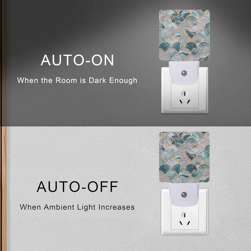 Smoaffly Mermaid Fish Scales Marble Night Light Plug-in LED Nightlights Auto Sensor Night Lamp Dusk-to-Dawn Lamp Home