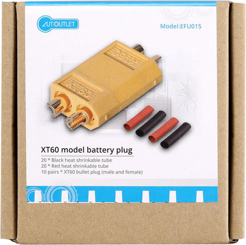 AUTOUTLET 10-Pair XT60 Power Connectors (M/F) with 20 Heat Shrink Tubes for RC LiPo Batteries