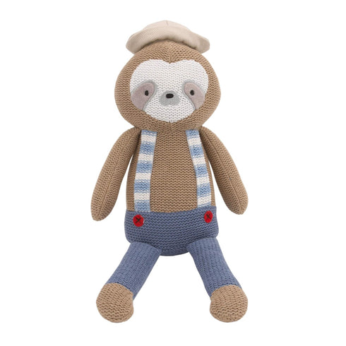 Cuddle Me Scottie The Sloth, 12" Grey & Blue Knit Plush Stuffed Animal, Grey, Blue, Red