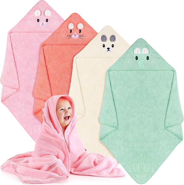 Preboun 4 Pcs Baby Bath Towel 31.5 x 31.5 Inch Coral Fleece