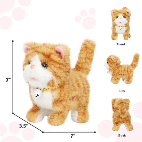 Toddlers,7" Easfan Walking Plush Kitty Toy Stuffed Animal Electric Interactive Talking Musical Plush Toy Grey Cat Leash