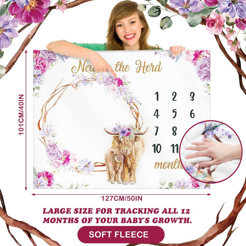 Highland Cow Baby Monthly Milestone 40 x 50'' Blanket Scotland Cow Flower Prop Blanket for Baby Girl Highland Cow Baby Blankets Newborn Infant Swaddle Blanket for Boys Girls Nursery by CraftyDream