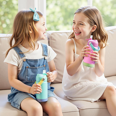12oz Kerilyn Kids Water Bottle, Stainless Steel Insulated Water Bottle for Kids, Toddler Cup with Straws Leak-Proof