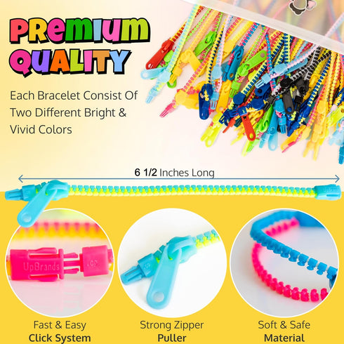 UpBrands 24 Easter Eggs Fillers Zipper Bracelets 6.5 Inches Sensory Toys Set for Kids Birthday Party Favors