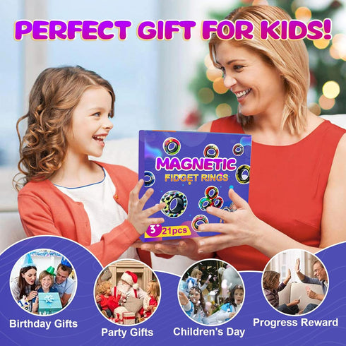 HotubFolks 33 Set Pcs Magnetic Rings Fidget Toys Classroom Prizes for Kids Finger Magnet Rings ADHD Anxiety Fidget