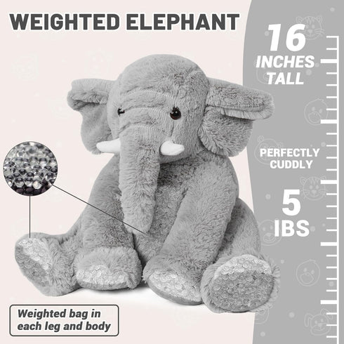 5 lbs 16 inches JellyMallow Elephant Weighted Stuffed Animals Gray, Large Weighted Elephant Plushie Cuddly Pillow Gift