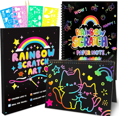 VVSBPL Scratch Art Crafts Kit for Kids 2 Pack Rainbow Scratch Paper Notebooks