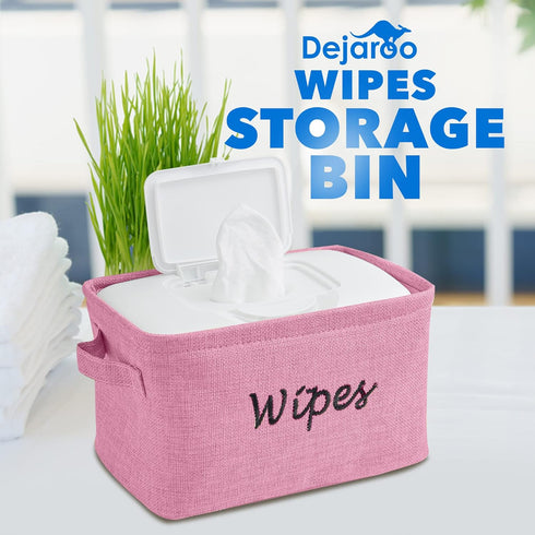 Baskets for Organizing Wipes and Newborn Essentials, Pink Linen Diaper and Wipes Organizer, 9 x 6 x 5.5 Inches