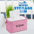 Baskets for Organizing Wipes and Newborn Essentials, Pink Linen Diaper and Wipes Organizer, 9 x 6 x 5.5 Inches