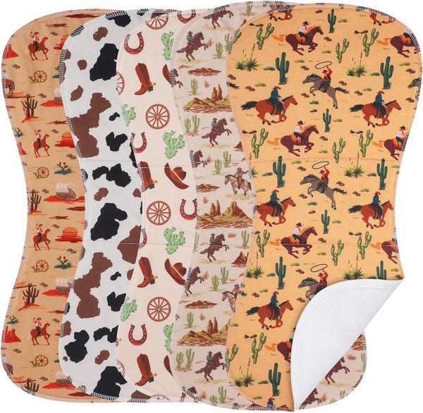 Windkream 5 Pack Western Baby Burp Cloths Soft Absorbent Spit up Rags Cowboy