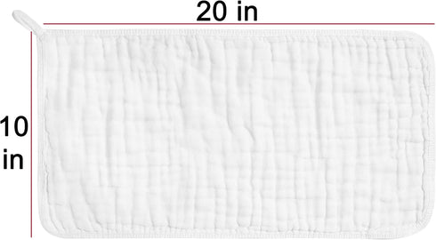 CottCare 100% 20''X10'' 6 (6 Pack,White) Muslin Burp Cloths for Baby Cotton Large Layers Thicken Super Soft