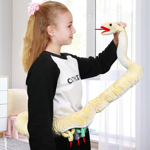 53 Inch Giant Snake Plush Mommy with 3 Babies - Realistic Golden Python Stuffed Animal Easter Gift for Kids