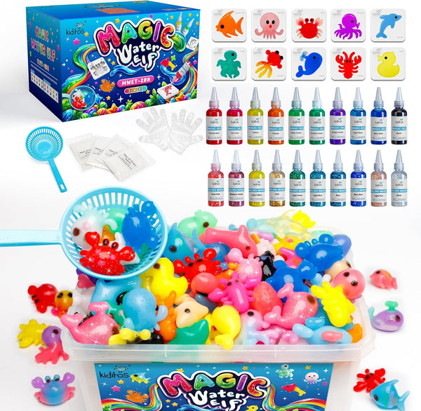 Magic Water Elf Toy Kit - Aqua Fairy Water Gel Kit with 20 Magic Gels & 10 Sea Creature Molds for Kids Arts & Crafts