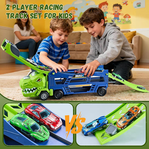 3-5 6 3 1 2 3 4 5 6 Dinosaur Truck Toys for Kids - Transporter Carrier Truck with Die-Cast Cars Toys, in Truck