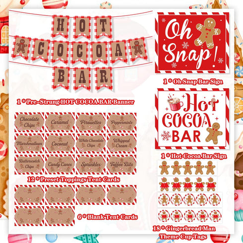 Hot Cocoa Bar Decoration Kit, Gingerbread Man Theme Hot Cocoa Bar Banner Christmas Hot Chocolate Bar Supplies Sign