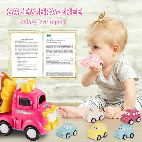 Sciencow 1 2 3 4 5 Old,7-in-1 1-3 3-5 Toddler Girls Cars for Year Pink Princess Foldable Transport Carrier Trucks
