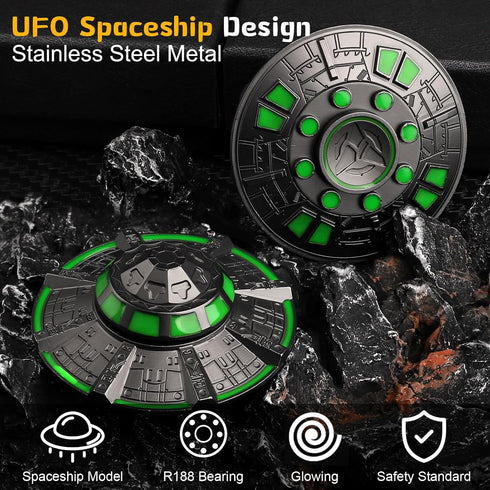Mechaniker UFO Fidget Spinner for Kids Adults, Metal Luminous Space Desk Toy, Cool EDC Gadgets Anxiety Stress Relief