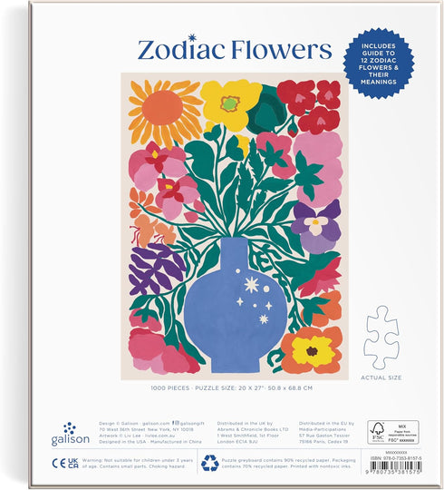 Galison Zodiac Flowers 1000 Piece Puzzle Featuring Artistic Flowers with Zodiac Signs