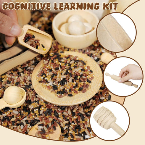 25PCS Set, Counting Hammering Hiawbon Wooden Sensory Bin Tools for Toddlers, Wooden Pretend Play Sensory Tools