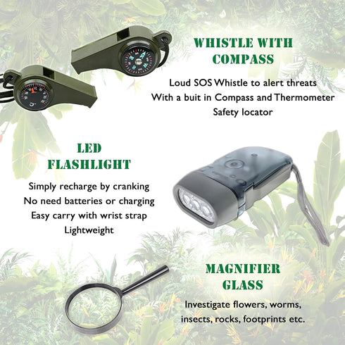 Ezzo Outdoor Adventure Kit with Walkie-Talkies, Backyard Exploration Toys for Kids, Camouflage Camping Gear