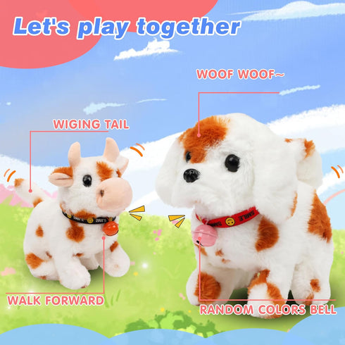 Hopearl Walking Cow Interactive Electronic Pet Plush Toy with Sounds and Movements, MOO Nodding Head Wag Tail Gifts for