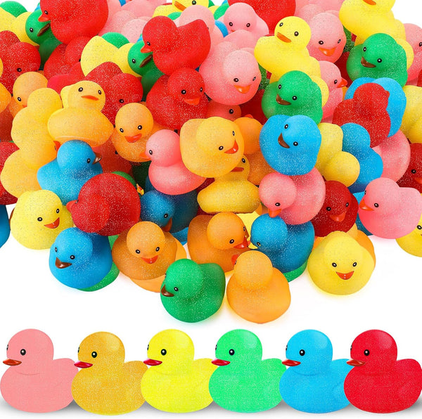 Syhood 60 Pcs Glitter Rubber Ducks 2" Colorful Rubber Duckies Fidget Toy