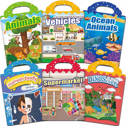 iGetooy 6 Sets Reusable Sticker Book for Toddlers 1-3, Jelly Sticker Books
