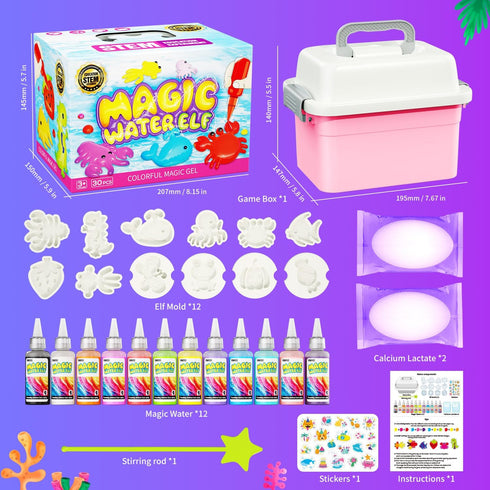 12 12 Summer 3+(12 Magic Water Toy Elf Kit, Water Fairy Water Gel Kit with Magic Gels, Shape Molds, Fun Toys Gifts Kids