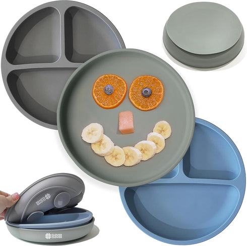 Suction Plates for Babies & Toddlers - 100% Food-Grade Silicone, Baby Led Weaning Supplies, 3 Pack