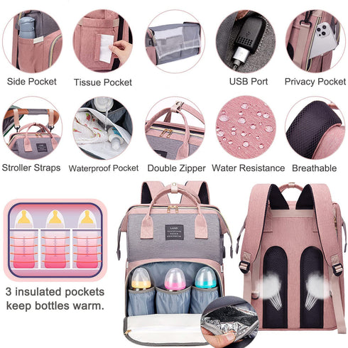 Backpack7 1 Bag,Mommy Diaper Bag with Changing Station,Diaper Bag in Travel Baby Diaper Bag With USB Charging Port