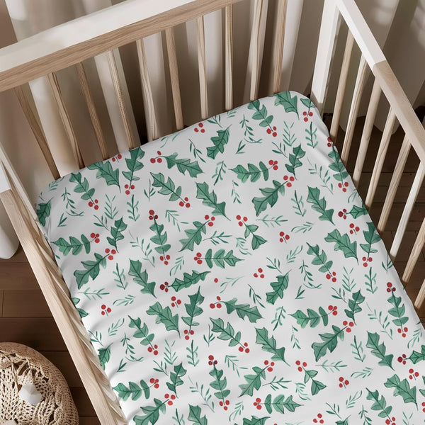 KuphiL10C Watercolor Christmas Leaves Winter Holiday Pattern Baby Sheets for Crib, Unisex Christmas