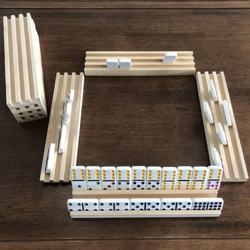 Set 8, Yuanhe Wooden Domino Racks of Domino Trays Holders Organizer for Classic Board Games, Dominoes Accessories