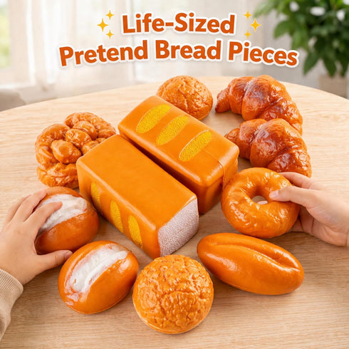 12 Set, Playset PCS Fake Bread Pastries Life Sized Plastic Pretend Play Food Toy Kids Bakery Grocery Kitchen