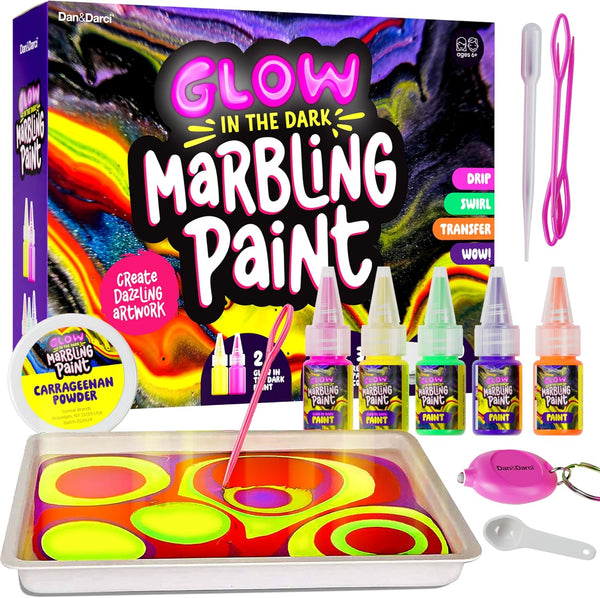Glow in The Dark Marble Paint Kit for Kids - Water Marbling Painting Art Set for Ages 6-12, Birthday Gifts Toys
