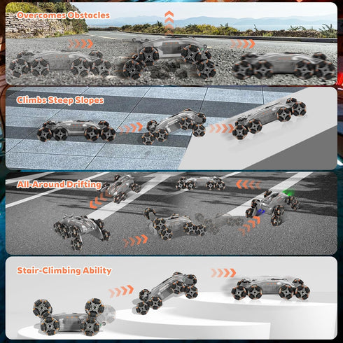 SUMEAUT 8WD 8 360Flip 2.4Ghz 3-6 7-13 Remote Gesture Sensing Stunt Control Car with Light Spray Effect, Music