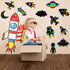 Engrowtic 72 Pcs Outer Space Scratch Cards for Kids, Rainbow Rocket Scratch Paper with Wooden Stick for DIY Projects