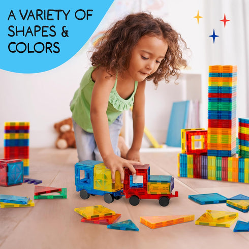 125 Set 3-8, SUNNY AUNTIE Magnetic Tiles PCS XL with Storage Bag Magnetic Building Tiles for Kids Ages STEM Magnet
