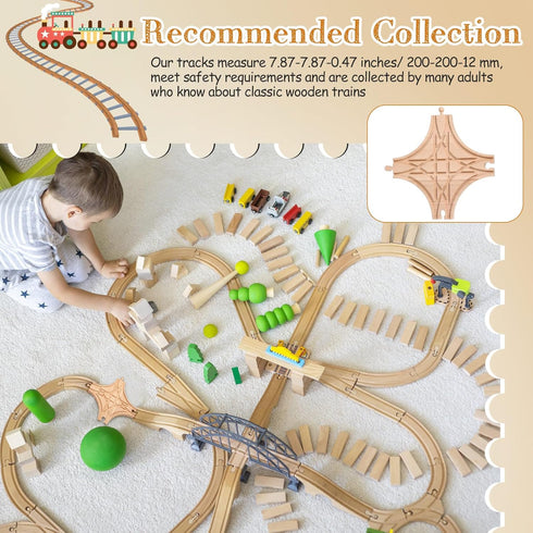 Set CroBlissful Wooden Train Track Accessories, Forked Wooden Train Tracks Expansion Multi Way Switch Track for Most