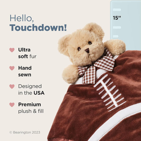 Bearington Collection Touchdown Snuggler Plush Football Lovey - 15-Inch Satin & Velour Baby Blanket