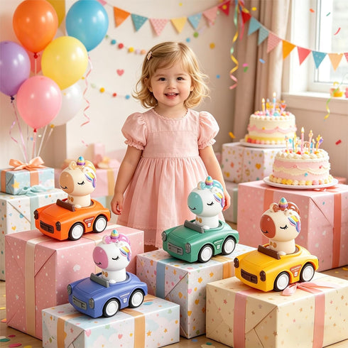 IOMDRWU 1-3, 6-9-12-18 1st 1-2 Press to Go Car Toys for Toddlers Animal Baby Cars, Push Go Friction Inertia Car, Infant