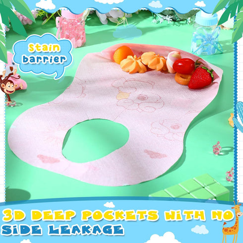 Floraltop 100/200 Pcs Disposable Baby Bibs Bulk Travel Feeding Bib Soft Food Catcher Pocket for Toddlers Girls Boys