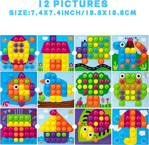 3-5,Early 3+ Button Art Toys for Toddlers, Color Matching Mosaic Pegboard for Age Preschool Learning Activity Button