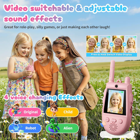 YUSSBCU 2 Pack 3-12, Walkie Talkies for Kids, Rechargeable Kids Video Walkie Talkies with Camera & Voice Changer, Long