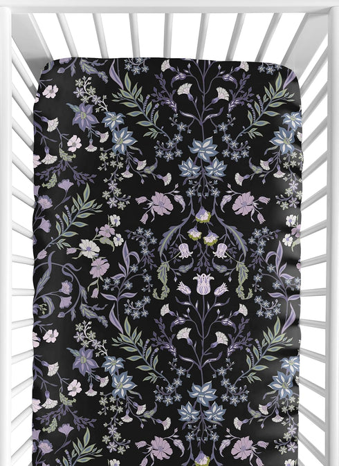 Sweet Jojo Designs Fitted Baby Crib Sheets (Black & Purple Wildflower Vintage