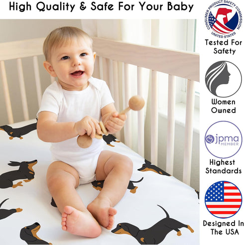 Sweet Jojo Designs Fitted Baby Crib Sheets (Dachshund Puppy Dog) for Boys or Girls, Infant Nursery, Toddler Room