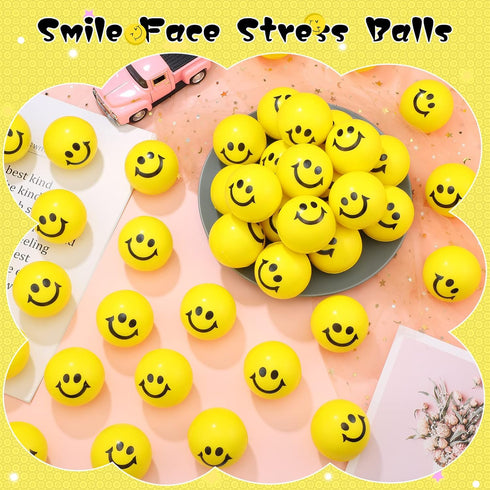 100 2 Inch Vinsot Pcs Stress Balls Bulk Smile Face Funny Stress Relief Balls Mini Foam Toys for Easter Basket Stuffers