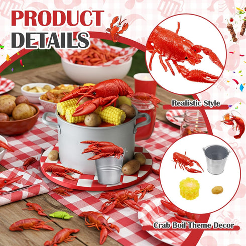 Gemscream 13 Pcs Crawfish Boil Party Supplies Fake Crawfish Party Decorations Lobster Cake Toppers Plastic Crayfish
