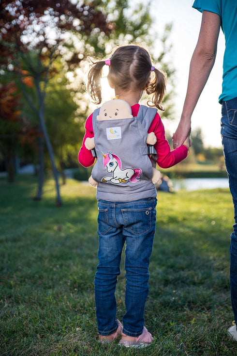 Adjustable Grey Unicorn Doll Carrier for Little Girls
